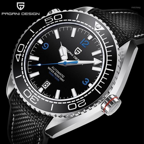

mechanical wristwatch mens brand 100m waterproof sports clock sapphire glass automatic watch relogio masculino wristwatches, Slivery;brown