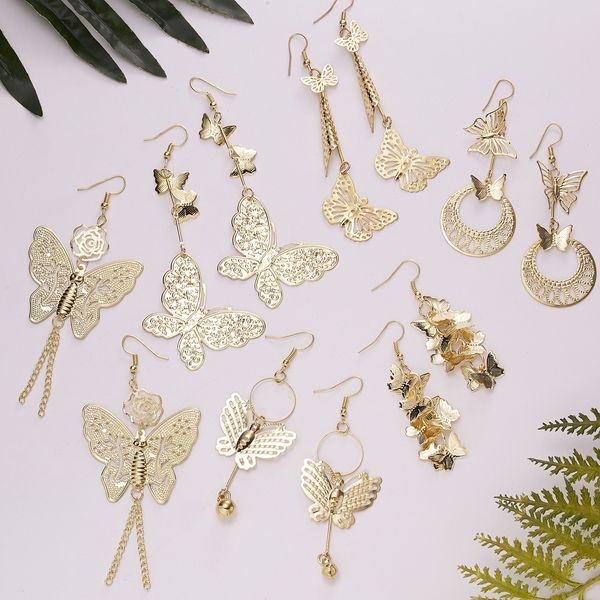 

mix chandelier earrings bohemian bling shine retro vitage butterfly european american exaggerated long tassel filigree leaf heart hoop iron, Silver