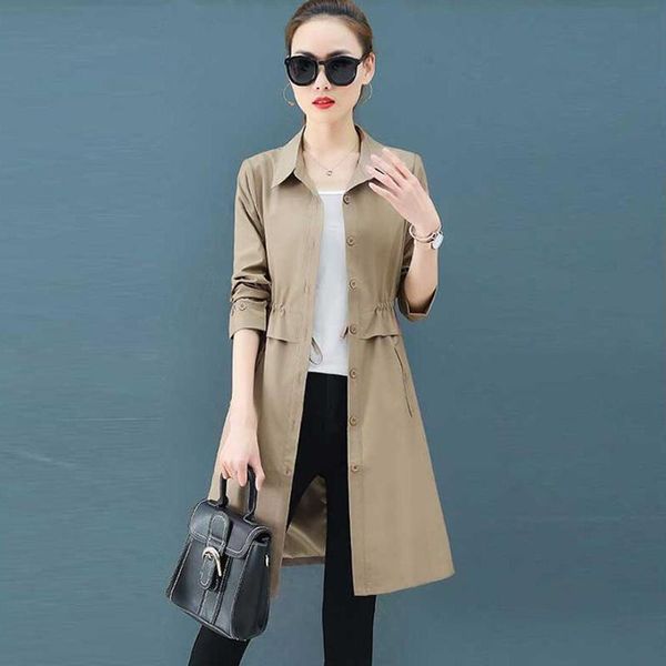 

women's trench coats women coat 2021 korean spring autumn plus size turn-down casual single-breasted elegant slim female long, Tan;black