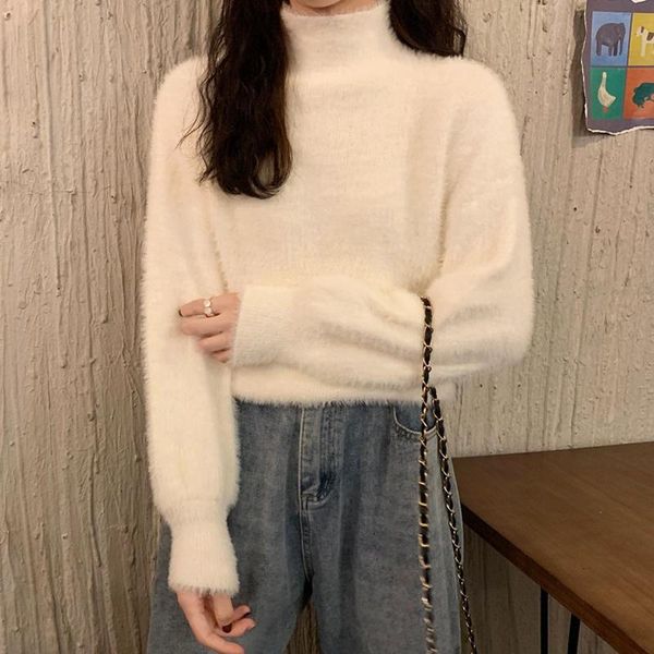 

women's sweaters imitation mink high neck sweater clothing autumn and winter inner bottom shirt 2021 design soft waxy, White;black