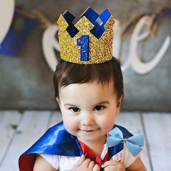 

1 2 3 years old baby decorative p props children's blue gold birthday crown party hats tiara