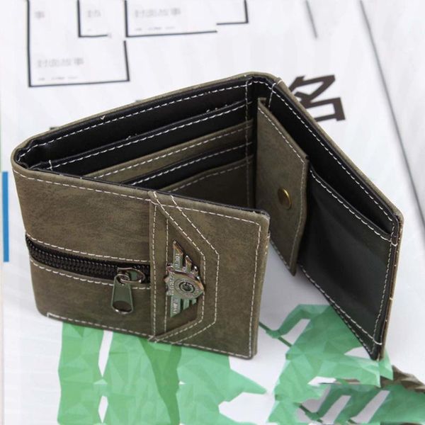 

men's boy punk vintage faux leather zipper wallet trifold card holder mini purse 28gd, Red;black