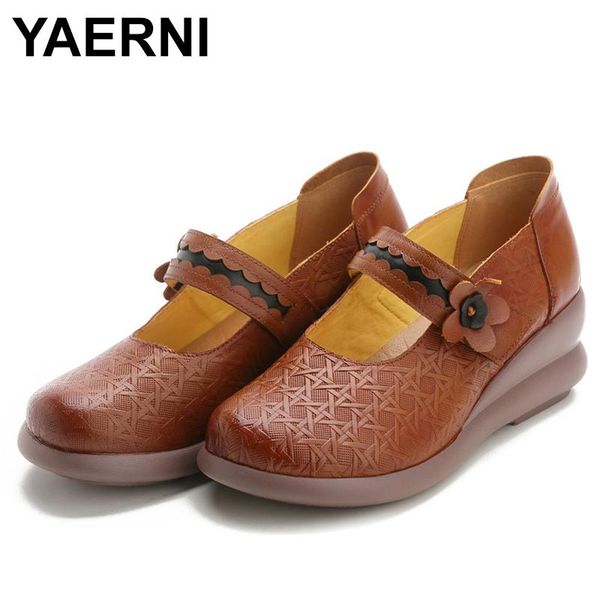 

yaerni casual shoes for women national genuine leather woman flowers sandals wear resistant breathable mother shoes muffin, Black