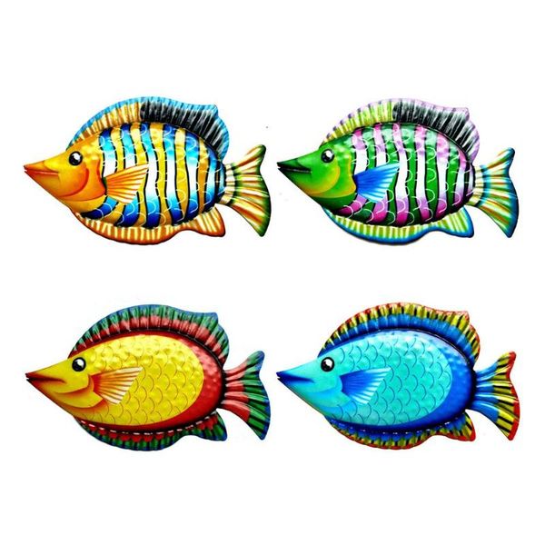 

decorative objects & figurines 4pcs metal fish tropical art pendant garden pool wall hanging ornament for children's room home decor