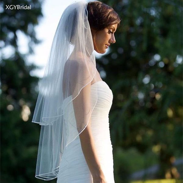 

bridal veils 2021 elegant two layers wedding short fingertip with comb women vintage veil white ivory velos de novia, Black