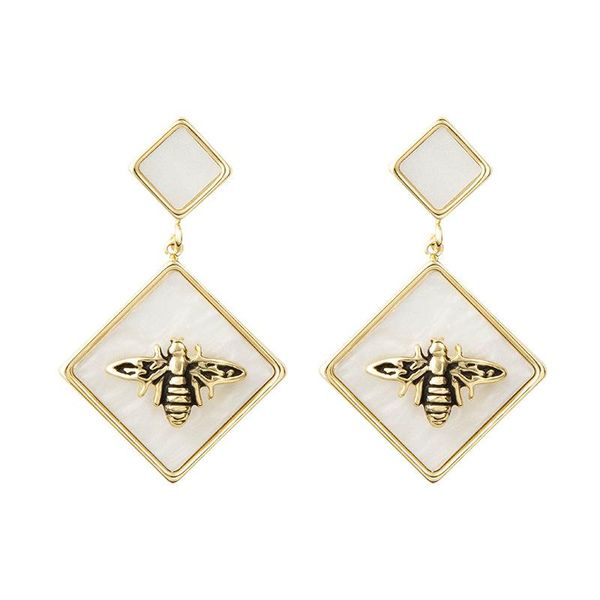 

stud european and american enamel glaze geometric bee earrings shell handmade design niche fashion female earrin, Golden;silver
