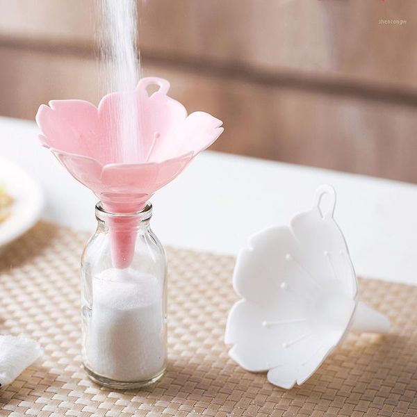 

2pcs/set white/pink kitchen funnels cherry blossom style home liquid powder olive oil condiments portable dispenser storage bottles & jars