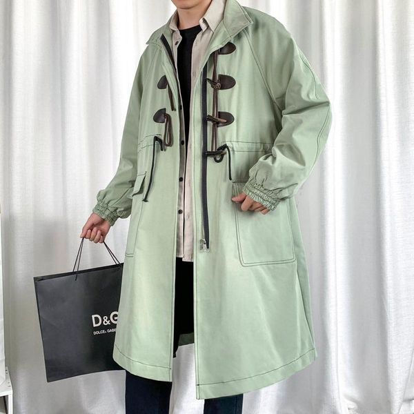 

men's trench coats korean streetwear long windbreaker 2021 fashion male coat casual big pocket woman jackets clothing simple classic, Tan;black