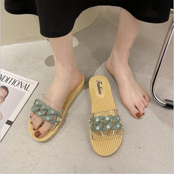 

slippers the candy color linen female transparent home flip flops fashionable beach sandals and can be worn outside, Black