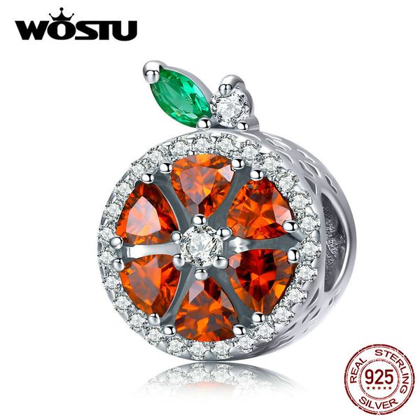 Wostu Genuine 925 Sterling Prata Vermelho Grapefruit Rodada Charm Fit Pulseira Original Colar de Pulseira Para Jóias Fazendo CQC1277 Q0531