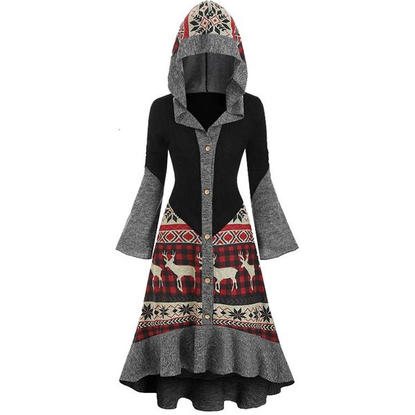 

2021 new vintage hooded patchwork spring summer elegant flare long sleeve robe femme cosplay party msju, Black;gray