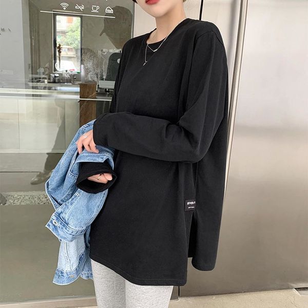 

new 2021 primavera e no novo estilo fold split moda camisa fundo mar superior camiseta branca feminina solta meados de qqld, White