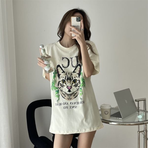 

g family 2021 spring and summer new products couple's cathead print round neck short sleeve t-shirt i, White