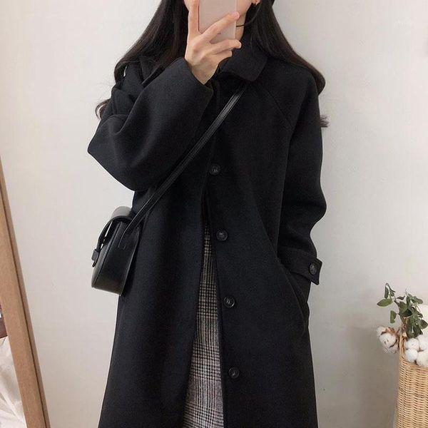 

women's wool & blends early spring thin black women woolen coat 2021 autumn fashion temperament lapel single breasted cashmere outerwea