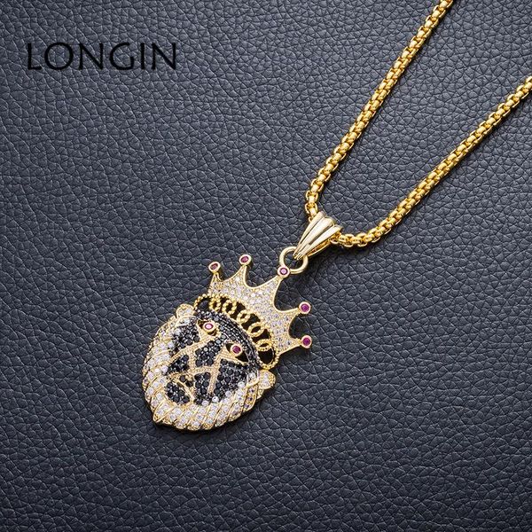

pendant necklaces european and american hip hop zircon mask golden necklace fashion personality temperament net red jewelry, Silver