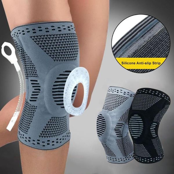 

elbow & knee pads silicone spring kneepad meniscus leg cover brace with side stabilizers patella gel sports fitness unisex, Black;gray