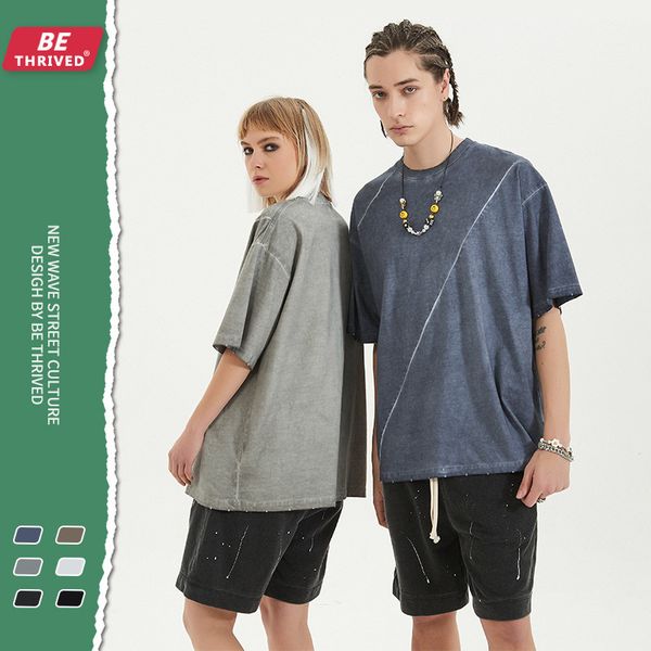 

be men's clothing - new style, spring and summer 2021, worn-out, diagonal stitching, foot picking, short sve, high street fashion t-shi, White;black