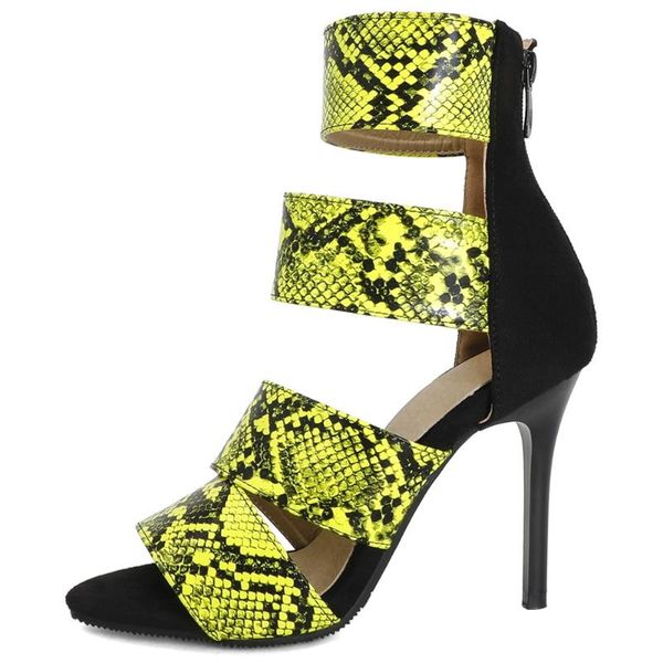 

sorphio girl 2021 party dress club women shoes zipper stiletto sandals women open toe snake print cover heel sandals, Black