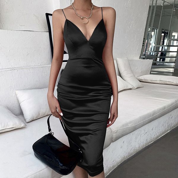 

women deep mid dress celebrity sleeveless backless up long package hip dresses night wear s51y, White;black