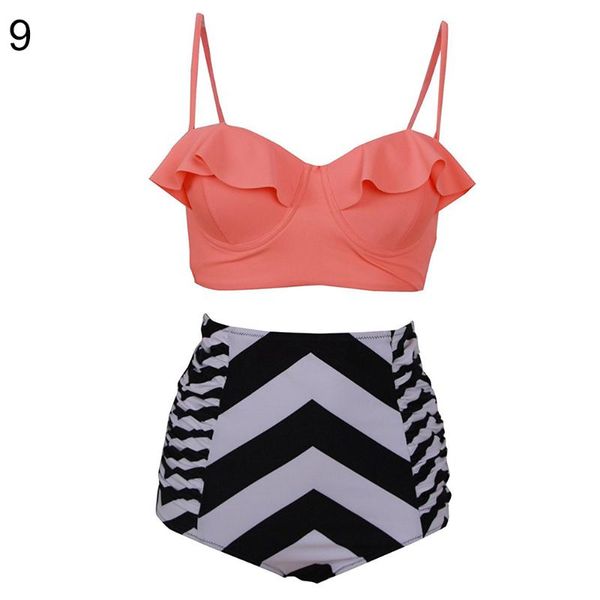 

women's swimwear summer fashion women ruffles plaid floral zebra high waist swimsuit beach bikini set for beachwear water sport swimmin, White;black