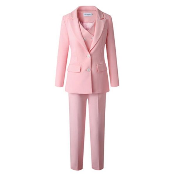 

women's two piece pants host small fragrant wind pink suit three-piece sets autumn jacket vest feet business casual women, White