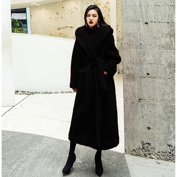 

women's fur & faux winter jackets for women warm jacket coats winterwear from eco-fur coat hairy, Black