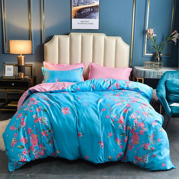 

bedding sets a/b double-sided home textile set polyester cotton bed sheet quilt flower pattern cover pillowcase for bedroom oceania