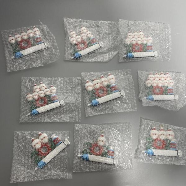 

christmas birthday party decoration pendant 2021 quarantine family of 1-9 heads syringe ornament pandemic with face masks hand sanitized wit