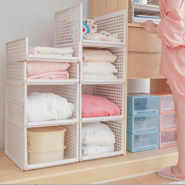 

stackable drawer divider assemble shelf foldable clothes shelve rack layer separator wardrobe closet storage organization basket yl0286