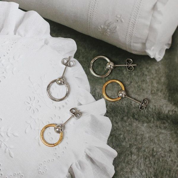 

stud stainless steel geometry round bead designer earrings gift for women 2021 boho trend minimalist unusual female jewellery, Golden;silver