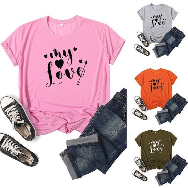 

women's t-shirt my love letter print women t shirt short sleeve o neck loose tshirt ladies tee clothes camisetas mujer, White