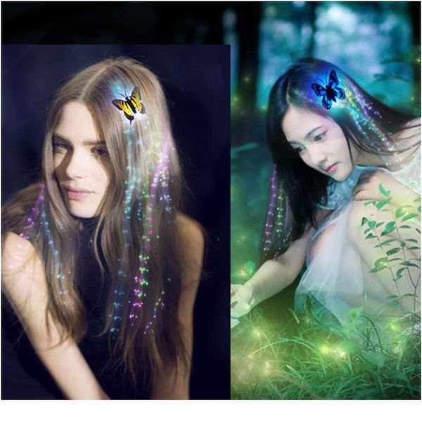 

colorful led flashing hair braid butterfly hair led butterfly luminous dice party night glow props party valentine's d qylqui, Blue;red