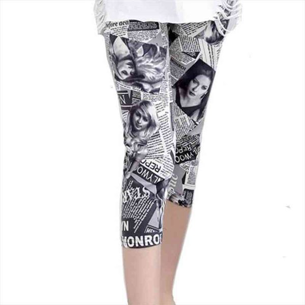 

capris floral printing soft women leggings pants high street grid stripe letters rose camo mid-calf summer bottom, Black