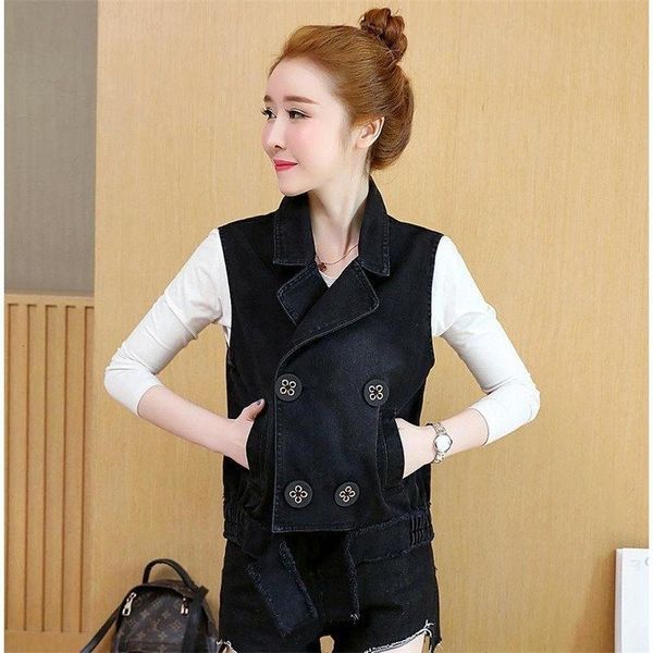 

new style black denim vest woman fashion sleeveless jacket women casual short jacket woman, Black;brown