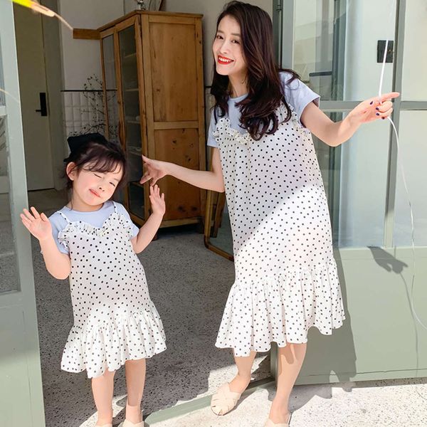 

2021 high mother new daughter end girls' summer short sleeve princs drs, Blue