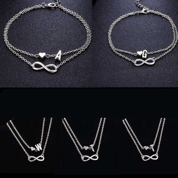 

personality chain bracelets silver color geometric infinity symbol capital letter charm braclets jewelry gifts for women,1 pc, Black