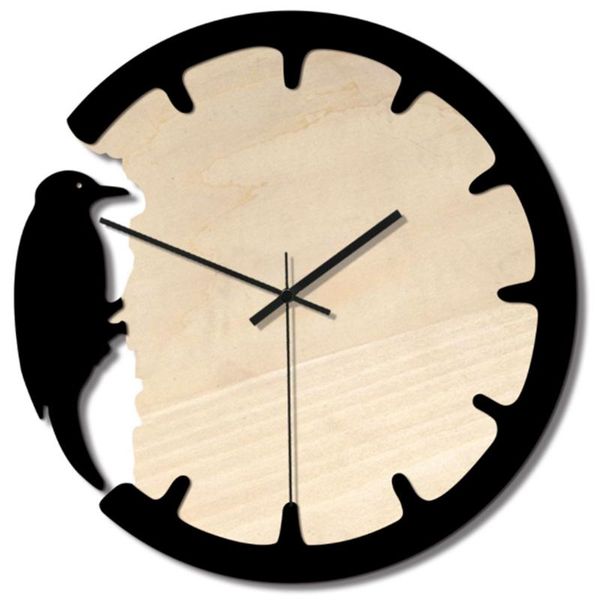 

clock nordic woodpecker style wall clock silent wooden home living room modern design decorative