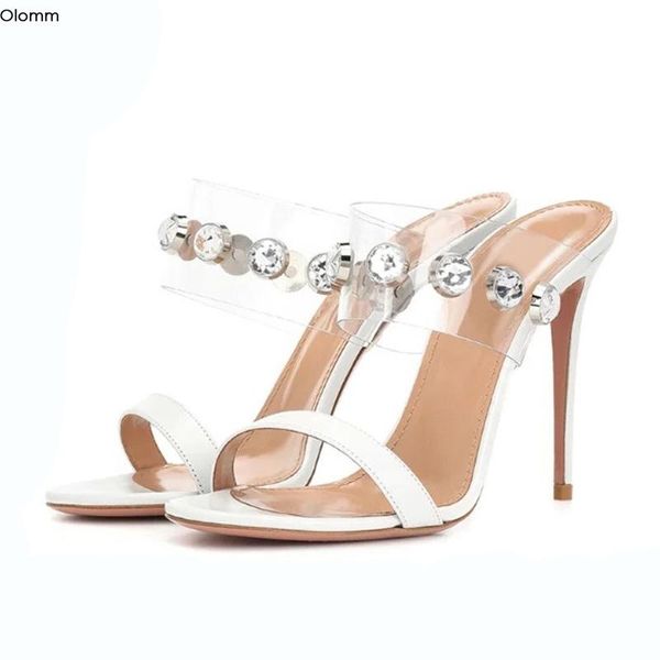 

dress shoes olomm women mules sandals rhinestone high heels open toe gorgeous 4 colors casual us plus size 4-.5, Black