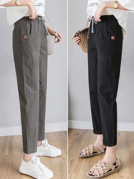 

women's pants & capris 2021 summer cotton and loose thin size versatile harlan casual, Black;white