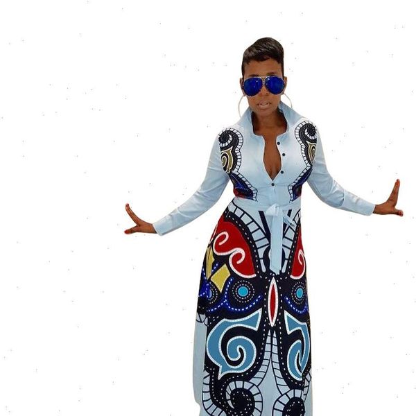 

s xxxl women new 3d butterfly printed long sleeve turn down high waist fit flare long maxi dress casual vestidos gld8239, Black;gray