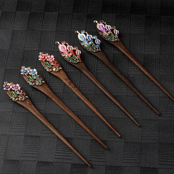 

hair clips & barrettes vintage ladies wood crystal peacock trumpet flower butterfly stick hairpin chinese handmade set chopsticks wholesale, Golden;silver