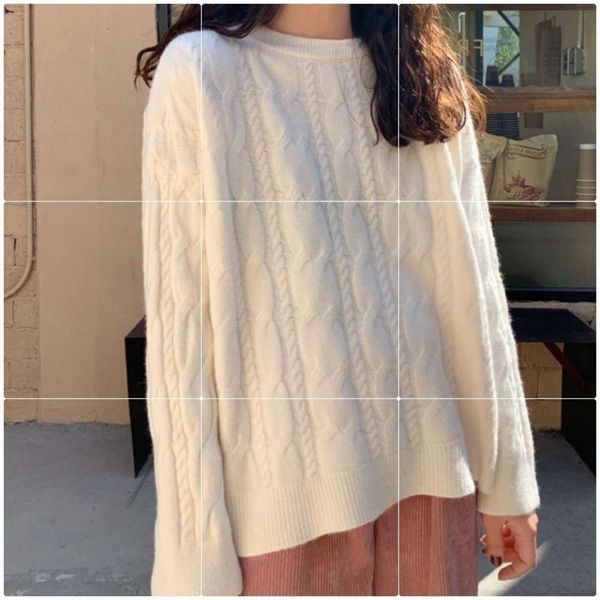 

autumn women's new knitted sweater long sleeve twist pullover winter loose lazy female korean student trend, White;black