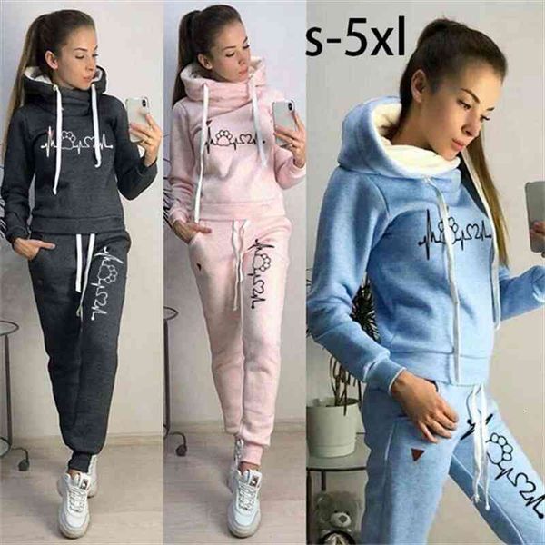 

autumn tracksuits winter femme womens pants sport suits sweatshirts and long print logo 2pcs clothes sets plus size, White