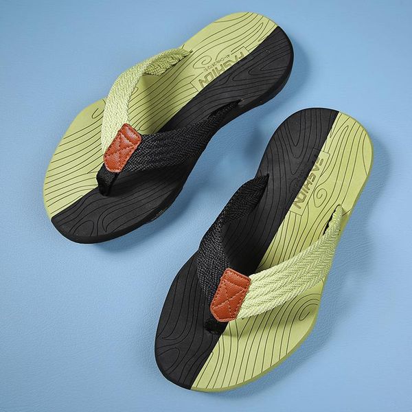 

slippers men flip flops summer breathable sandals shoes for non-slip rubber soles fashion outdoor casual big size 45, Black