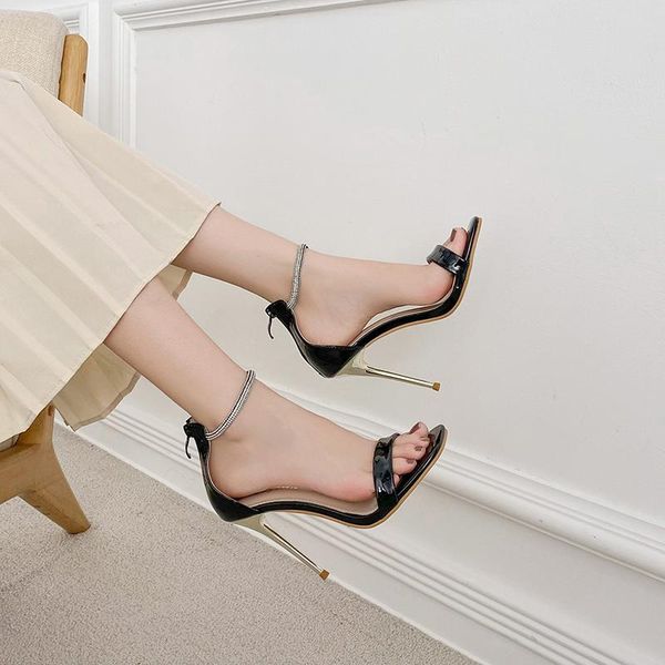 

sandals women summer rhinestone fashion high heels shoes, Black