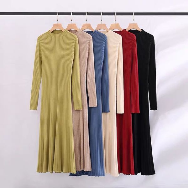 

2021 new autumn winter oversized long straight women maxi o neck knit ribbed basic midi pullover sweater es sono, Black;gray