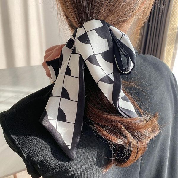 

scarves narrow long scarf print handle bag ribbons multifunction ribbon hair tie scrunchies headband strip neckerchief, Blue;gray