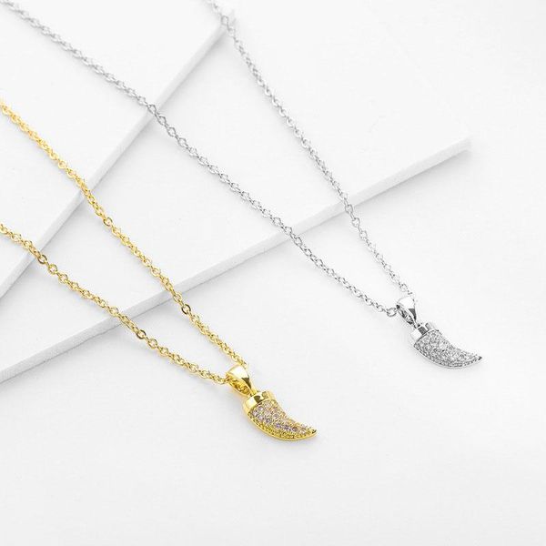 

pendant necklaces 2021 delicate small cubic zirconia tooth with link chains charms layered chokers ins femme jewelry, Silver