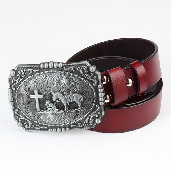 

2021 new cowboy style bullhead buckle western knight belt genuine leather cow boy 71j5, Black;brown
