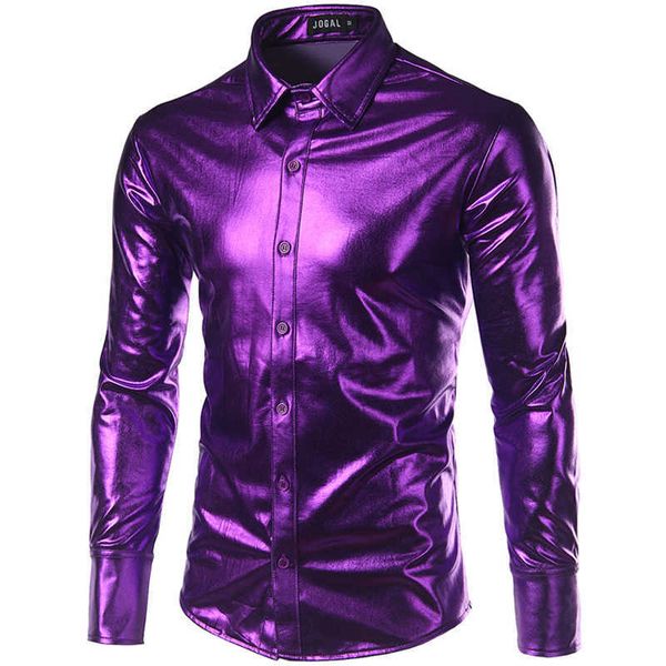 

gold metallic men dress shirt nightclub stage show camisa masculina mens shirts casual slim fit long sleeve tuxedo 210809, White;black